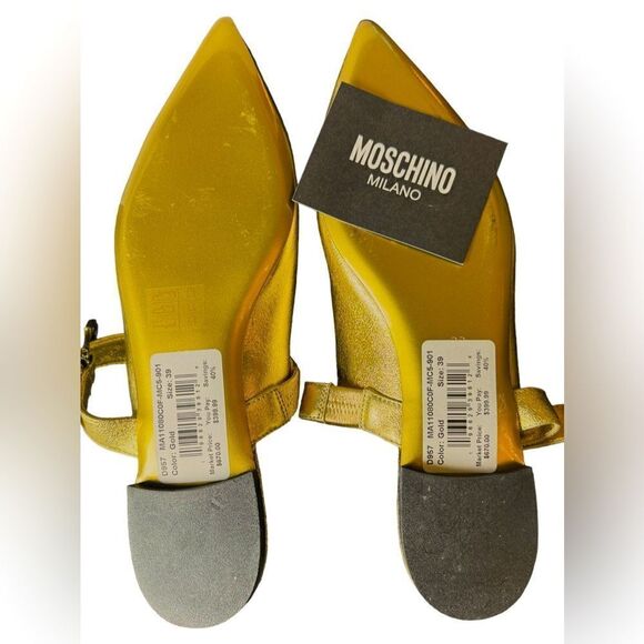 NWT Moschino Flat Slingback Pointed Ballet Mules in Gold Leather Size 39 - Picture 10 of 10
